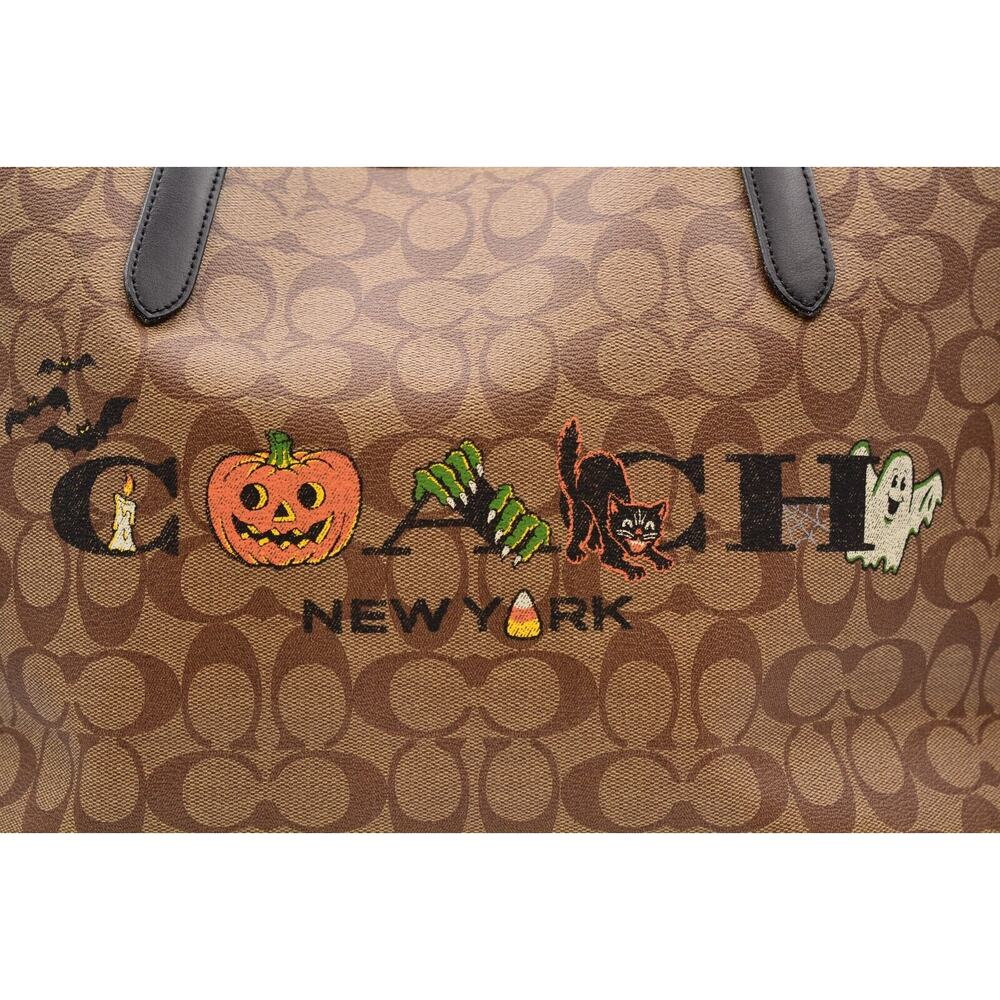 Coach Signature Halloween City Tote In Signature Canvas Pumpkin Ghost RARE - Picture 2 of 11